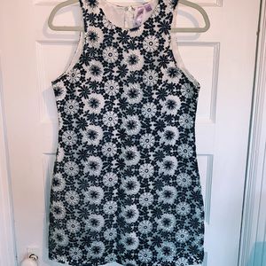 Francesca’s Alga Floral White and Blue Dress